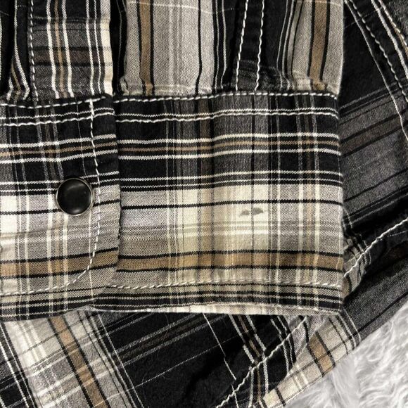 Reclaim Shirt Mens Medium Black Gray Plaid Western Pearl Snap Long Sleeve Cotton - Picture 6 of 8